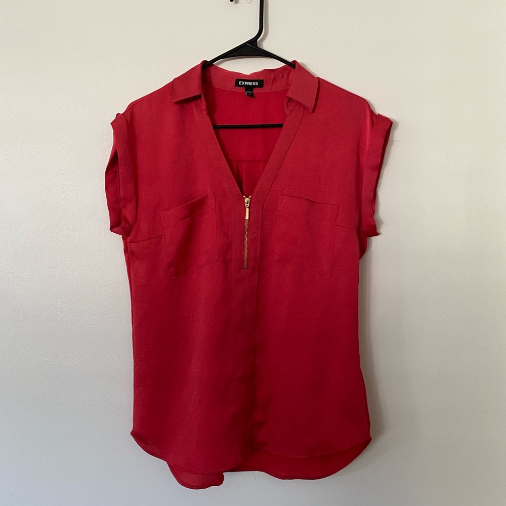Express Women’s Red Blouse Zippered Front Size Small